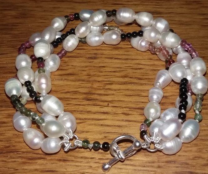 Freshwater Pearls and Tourmaline Birthday Bracelet