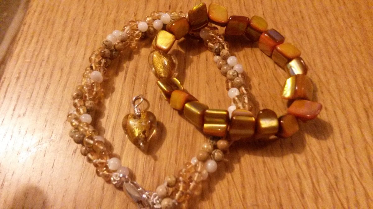 Glass Pendant, Mother Of Pearl Beads with Jasper, Citrine And Moonstone