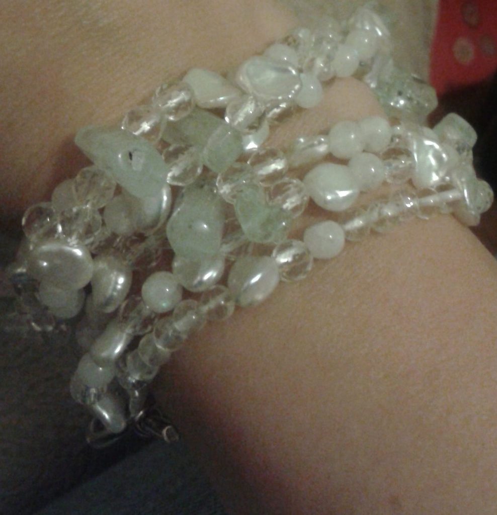 Aqua, Pearls, Moonstone and Quartz With Silver T-bar Clasp