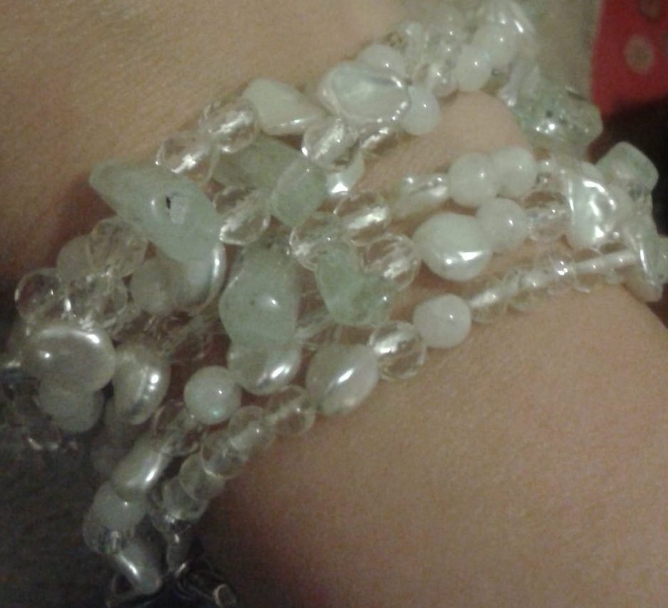 Aqua, Pearls, Moonstone and Quartz With Silver T-bar Clasp